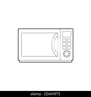 Outline cartoon microwave icon. Vintage kitchen appliances. The object is separate from the background. Vector contour element for logos, icons, infog Stock Vector