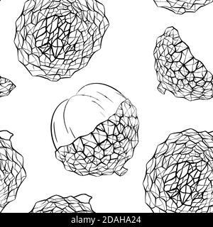 Seamless pattern with sketch lychee tropical fruit on a white background. Whole and half berries. Exotic delicious delicacy. Vector texture for menus, Stock Vector
