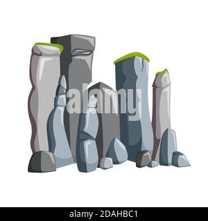 Mountain rocks with boulders. Rocky landscape with granite and other stones. Vector illustration in cartoon style Stock Vector