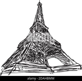 illustration vector doodle hand drawn of sketch Paris eiffel tower, France, isolated on white Stock Vector
