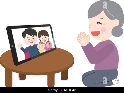 People having online family reunions. Vector illustration isolated on white background. Stock Vector