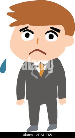 Depressed office worker wearing a suit in a cold sweat. Vector illustration isolated on white background. Stock Vector