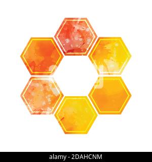 Yellow watercolor honeycomb with splashes on a white background. Beehive and wax. Golden warm honey. Vector element for logos, icons and your design Stock Vector