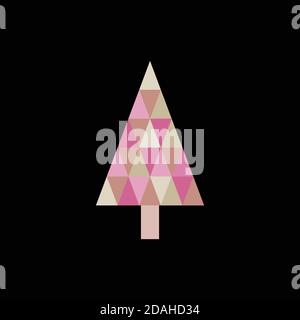Silhouette icon of pink beige triangle Christmas tree, simple geometric vector design, symbol of fir-tree for illustration Xmas and New Year Stock Vector