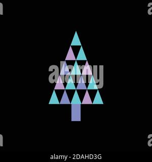 Silhouette icon of blue violet triangle Christmas tree, simple geometric vector design, symbol of fir-tree for illustration Christmas and New Year Stock Vector