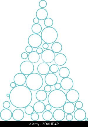 Silhouette icon of light blue circle bubbles Christmas tree, simple geometric vector design, symbol of fir-tree for illustration Xmas and New Year Stock Vector