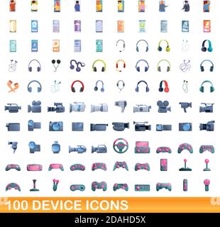 100 device icons set. Cartoon illustration of 100 device icons vector set isolated on white background Stock Vector