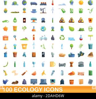 100 ecology icons set. Cartoon illustration of 100 ecology icons vector set isolated on white background Stock Vector