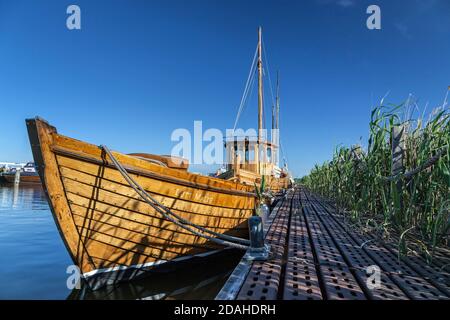 geography / travel, Germany, Mecklenburg-West Pomerania, Wieck, Fischland, sailboat in the harbour of , Additional-Rights-Clearance-Info-Not-Available Stock Photo