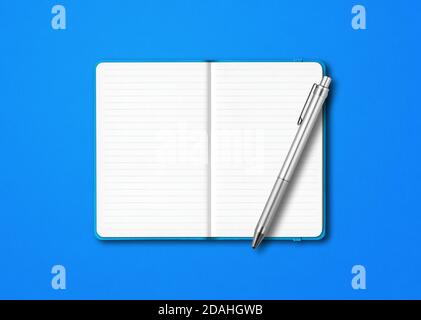 Cyan open lined notebook mockup isolated on blue background Stock Photo ...