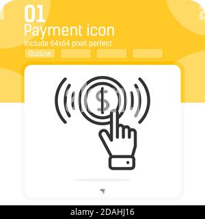 Pay per click vector icon with outline style isolated on white background. Vector illustration line pay button sign symbol icon for web design, ui, ux Stock Vector
