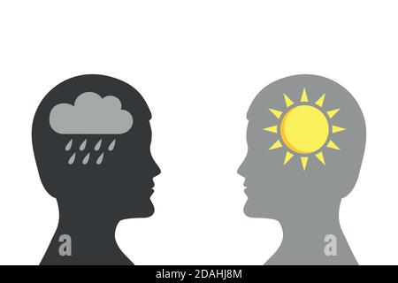 mental health concept man with rain and sun symbol silhouette vector illustration EPS10 Stock Vector