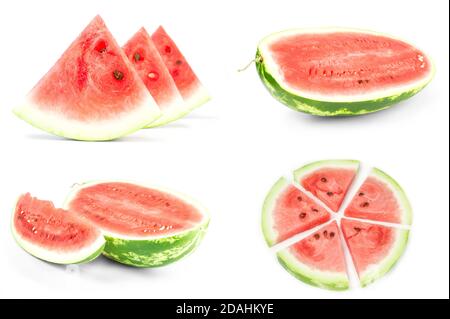 Collage of Green watermelon isolated on a white background cutout Stock Photo