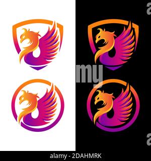 Phoenix rising Wings Logo design vector template. Luxury corporate Falcon Eagle Hawk bird Logotype concept icon. Stock Vector