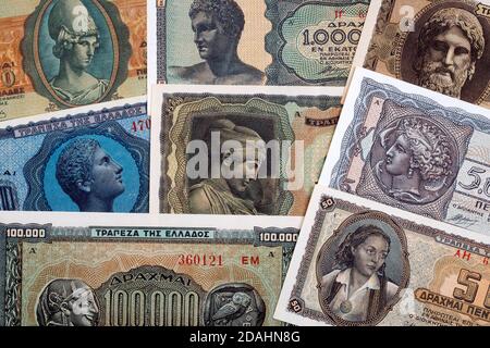 Old Greek money a business background Stock Photo