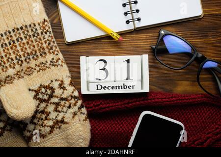 thirty-first day of winter month calendar december. Stock Photo