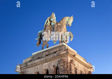 geography / travel, Germany, Rhineland-Palatinate, Coblenz, Kaiser William Monument at the German corn, Additional-Rights-Clearance-Info-Not-Available Stock Photo