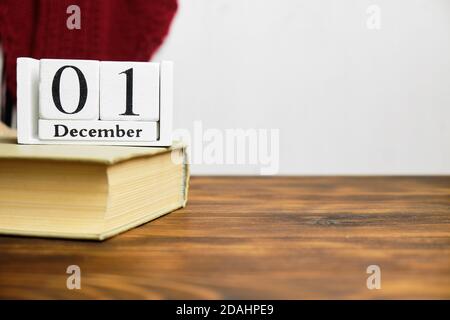 first day of winter month calendar december with copy space. Stock Photo