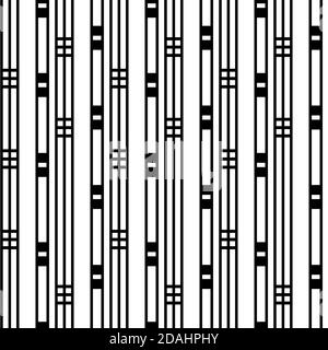 Vector art deco architectural vertical linear geometric grid design with parallel lines stripes, squares. Black and white seamless pattern background Stock Vector