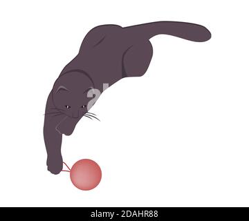 Cute cat playing on the floor with a Christmas decoration ball, vector illustration Stock Vector
