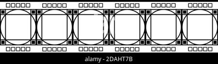 Art deco architecture inspired decorative grid vector seamless border. Monochrome banner with intertwined circles and square box shapes. Elegant black Stock Vector