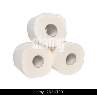 Closeup shot of toilet papers isolated on a white background Stock Photo