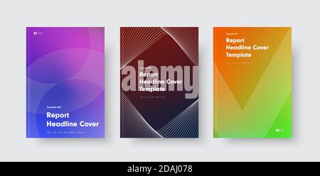 Design of modern vector covers with color gradients and abstract lines and shapes. Templates for annual reports, flyers, posters, catalogs and booklet Stock Vector