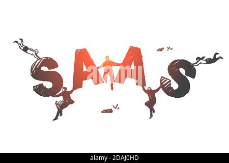 Software is a service SAAS concept sketch. Hand drawn isolated vector illustration Stock Vector
