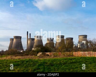 Cooling towers at Ferrybridge coal fired power station near Knottingley in West Yorkshire in 2017 prior to their demolition. Stock Photo