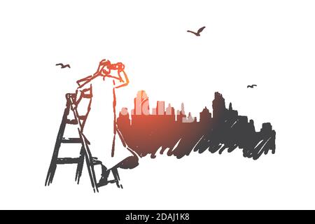 Searching, analysis, hunting, audit, navigation concept sketch. Hand drawn isolated vector illustration Stock Vector