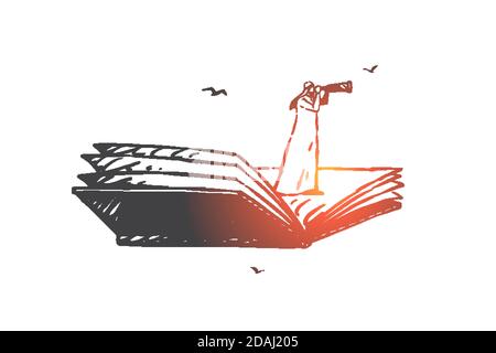 Searching, analysis, hunting, audit, navigation concept sketch. Hand drawn isolated vector illustration Stock Vector