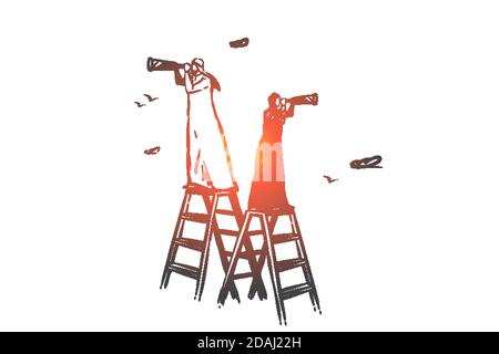 Searching, analysis, hunting, audit, navigation concept sketch. Hand drawn isolated vector illustration Stock Vector