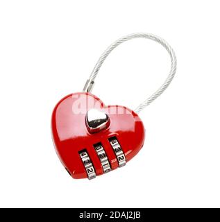 Heart-shaped combination padlock isolated on white background Stock Photo