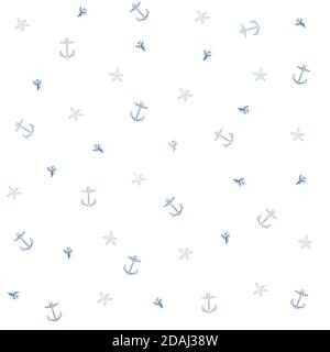 Cute seamless marine pattern with anchor, corals, sea stars. Ornament for design fabric, clothes, textile, wrapping paper. Vector illustration Stock Vector