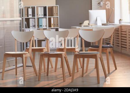 Image of empty chairs at empty office preparing for business meeting Stock Photo