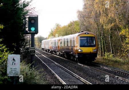 West Midlands Railway class 172 diesel train in autumn, Lapworth, Warwickshire, UK Stock Photo