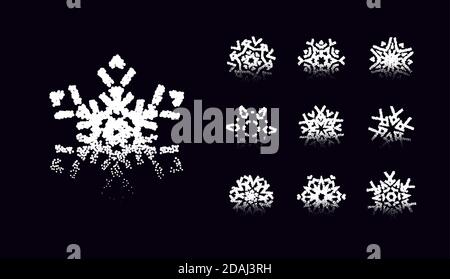 Snowflake icons set with geometric tattoo styled dotwork gradient shapes for Christmas ornaments for cold weather winter holiday cards Stock Vector