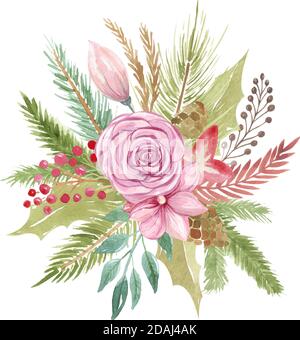 Christmas wedding bouquet. Floral element for decoration of greeting cards, invitations and cards Botanical arrangement winter design Stock Vector
