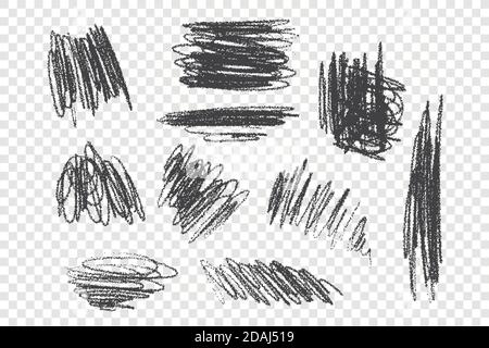 Chaotic charcoal scribble vector illustrations set Stock Vector