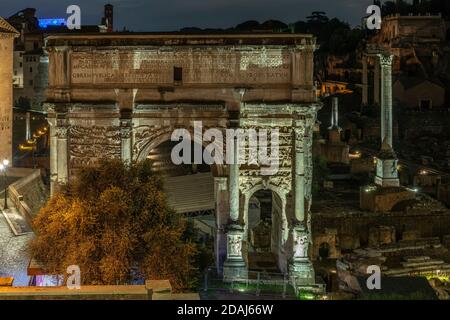 Ruins of the Arch of Septimius Severus, Roman Forum. Rome, Lazio, Italy, Europe Stock Photo