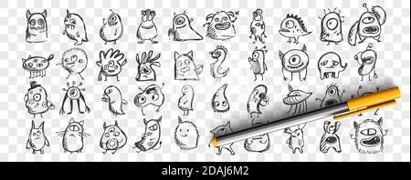 Monsters doodle set Stock Vector