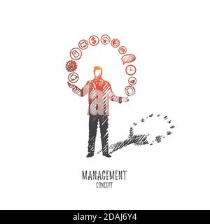 Management concept. Hand drawn isolated vector. Stock Vector