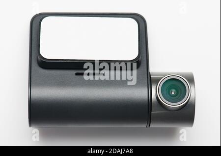 Gray modern dash camera isolated on white studio background Stock Photo