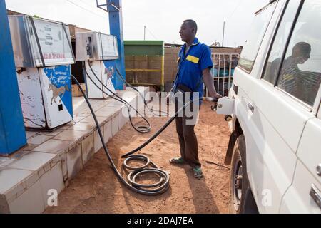 Selingue, Mali, 26th April 2015; Petrol station selling diesel. Stock Photo