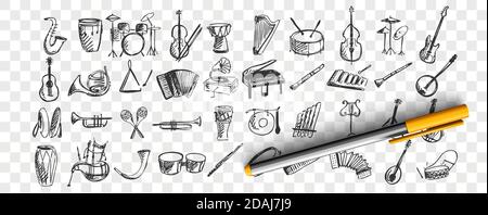 Musical instruments doodle set Stock Vector