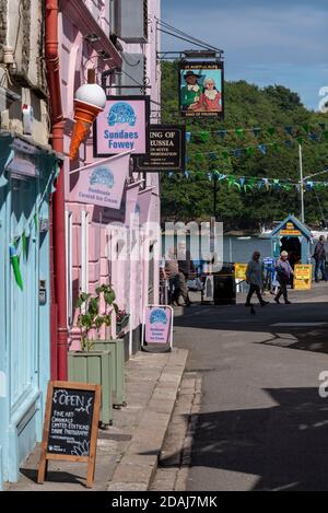 View of shops on Market Street, Fowey, Cornwall, UK Stock Photo