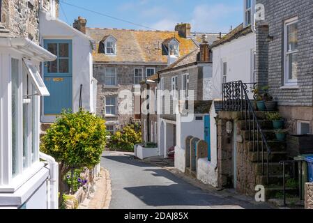Houses and buildings on Back Road East. Narrow street in St Ives, Cornwall, UK Stock Photo