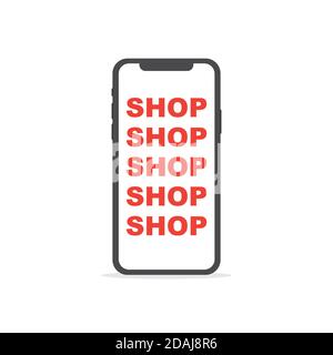 Mobile phone shopping or online shopping with flat vector icon isolated on white background Stock Vector