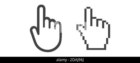 Hand mouse cursor icon. Pointer hand cursor icons, pixelated hand cursor vector symbol isolated on white background Stock Vector