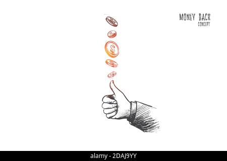 Money back concept. Hand drawn isolated vector. Stock Vector